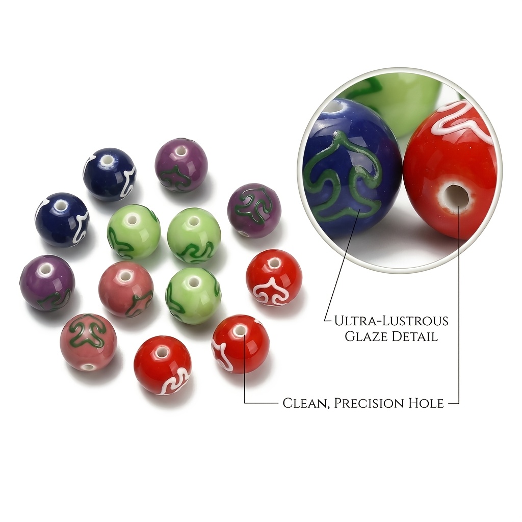 5pcs Set of Round Hand-Painted Ceramic Beads